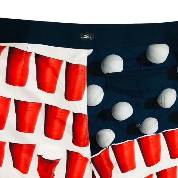 NWT O’NEILL Board Shorts Beer Pong Cup American Flag Surface Men’s Sz 30 - Picture 8 of 13